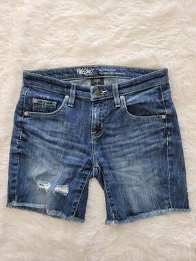 Mossimo Denim Boyfriend Shorts Dark Wash Distressing Raw Hem Women's Size 0/25